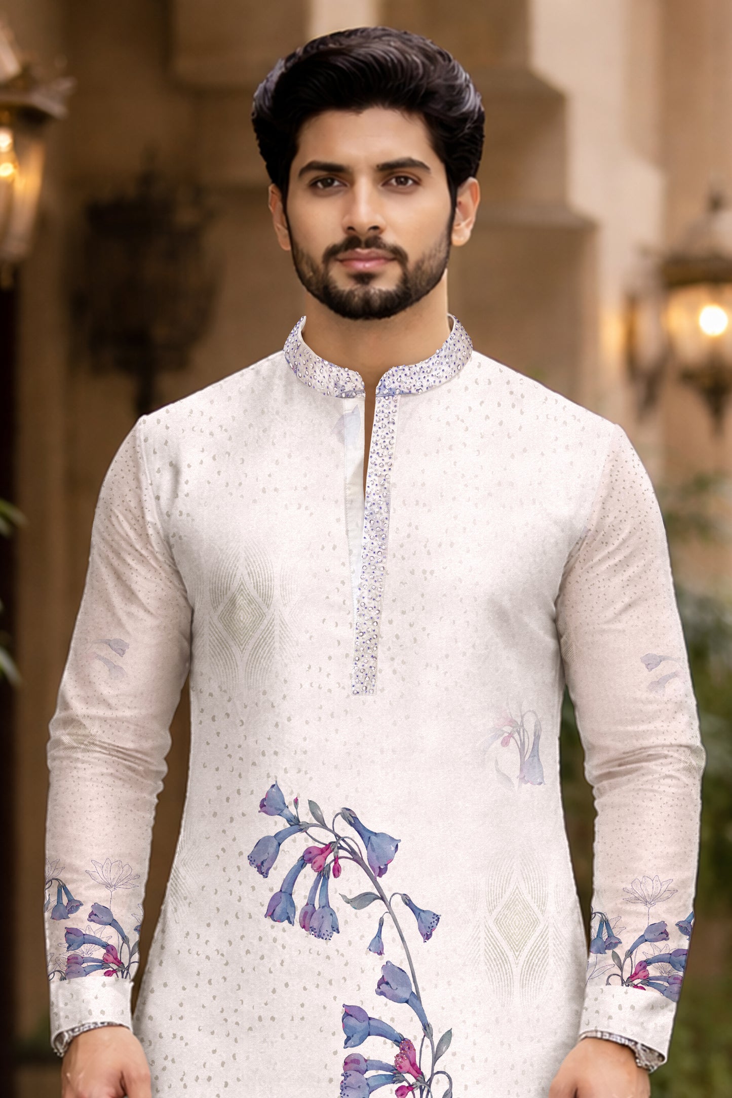 Men’s Ivory Bloom Printed Kurta Set