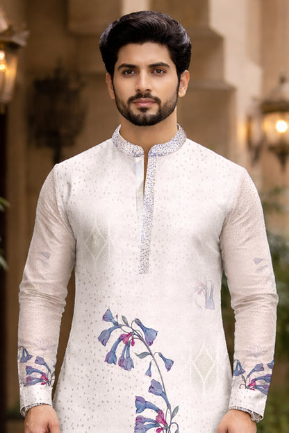 Men’s Ivory Bloom Printed Kurta Set