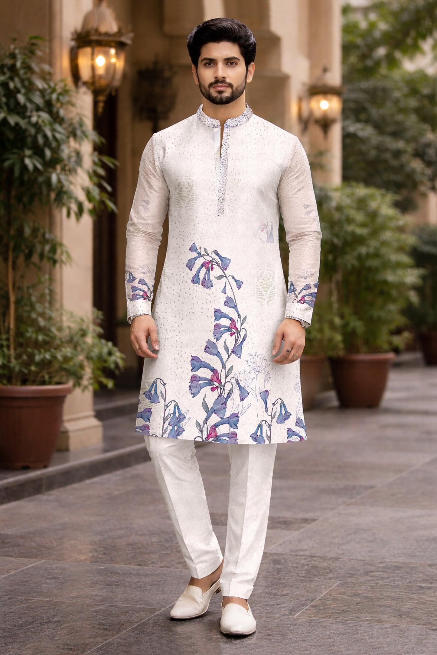 Men’s Ivory Bloom Printed Kurta Set