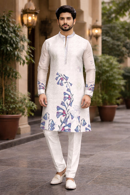 Men’s Ivory Bloom Printed Kurta Set