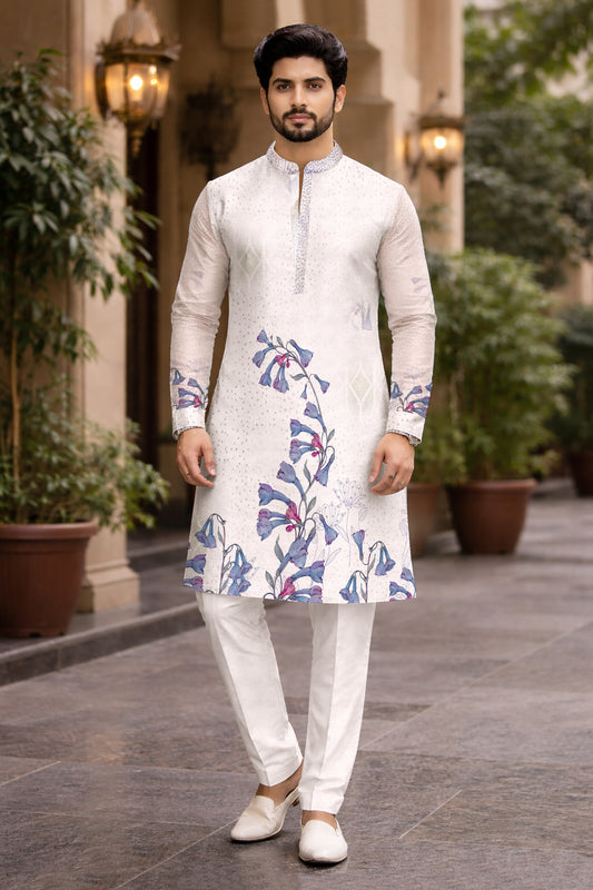 Men’s Ivory Bloom Printed Kurta Set