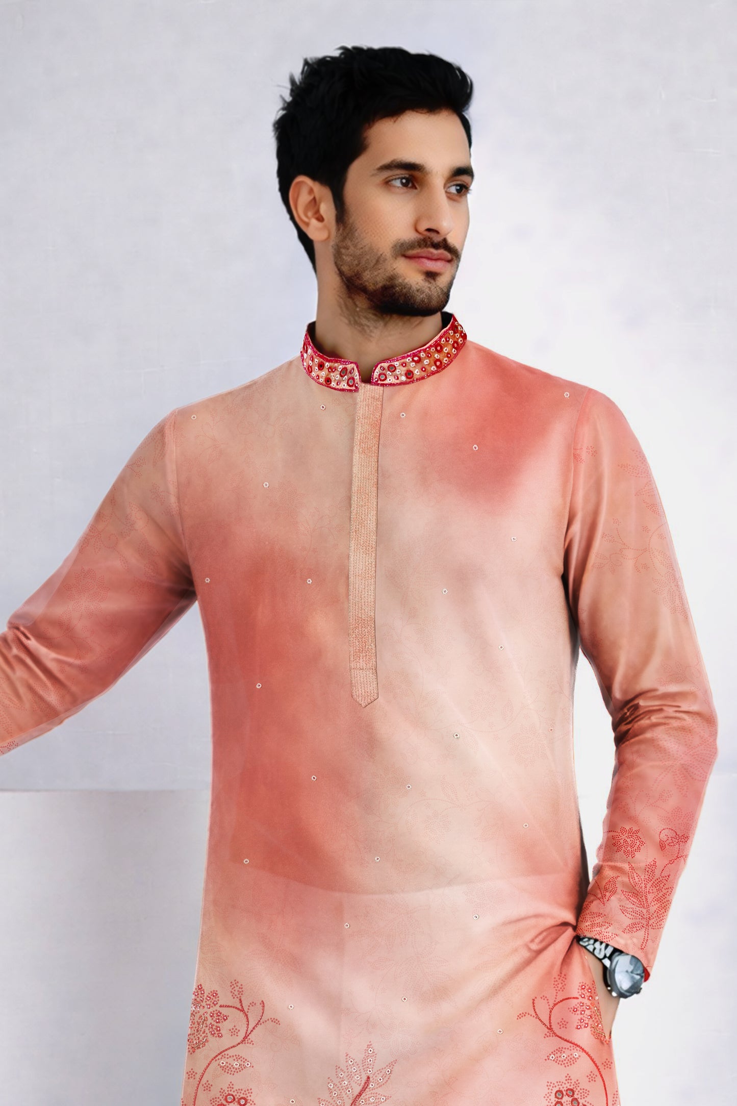Aarav Blush Ombre Embroidered Kurta Set