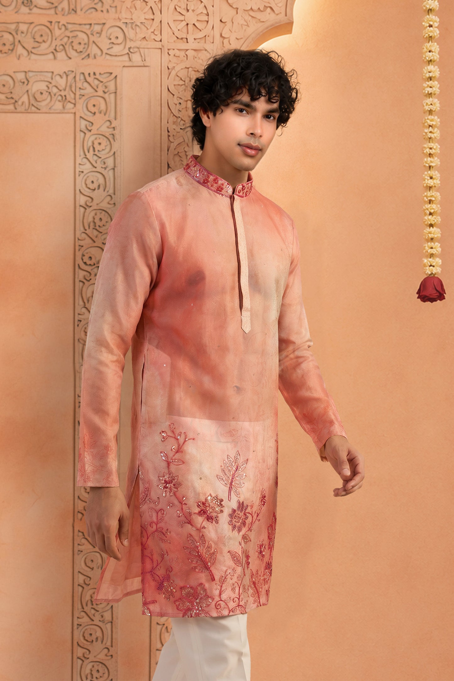 Aarav Blush Ombre Embroidered Kurta Set