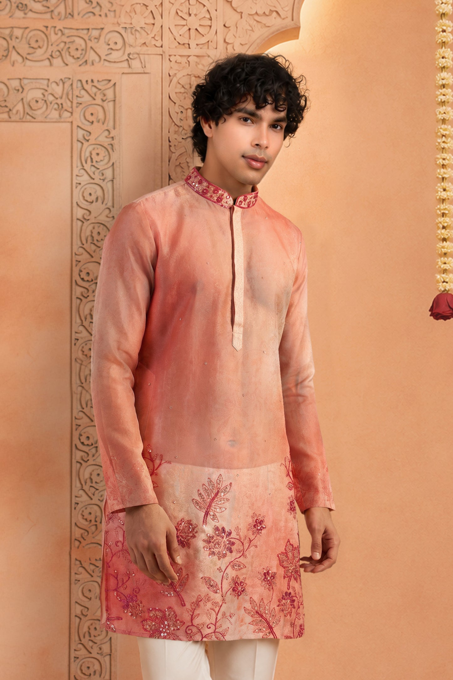 Aarav Blush Ombre Embroidered Kurta Set