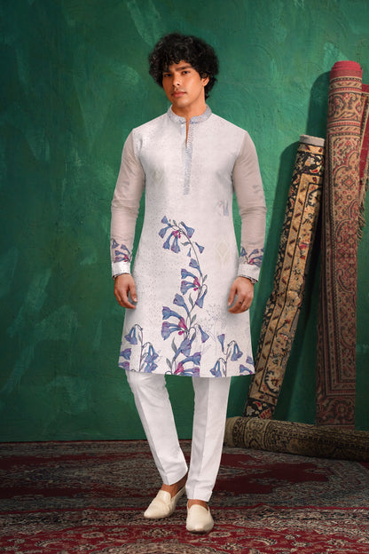 Men’s Ivory Bloom Printed Kurta Set