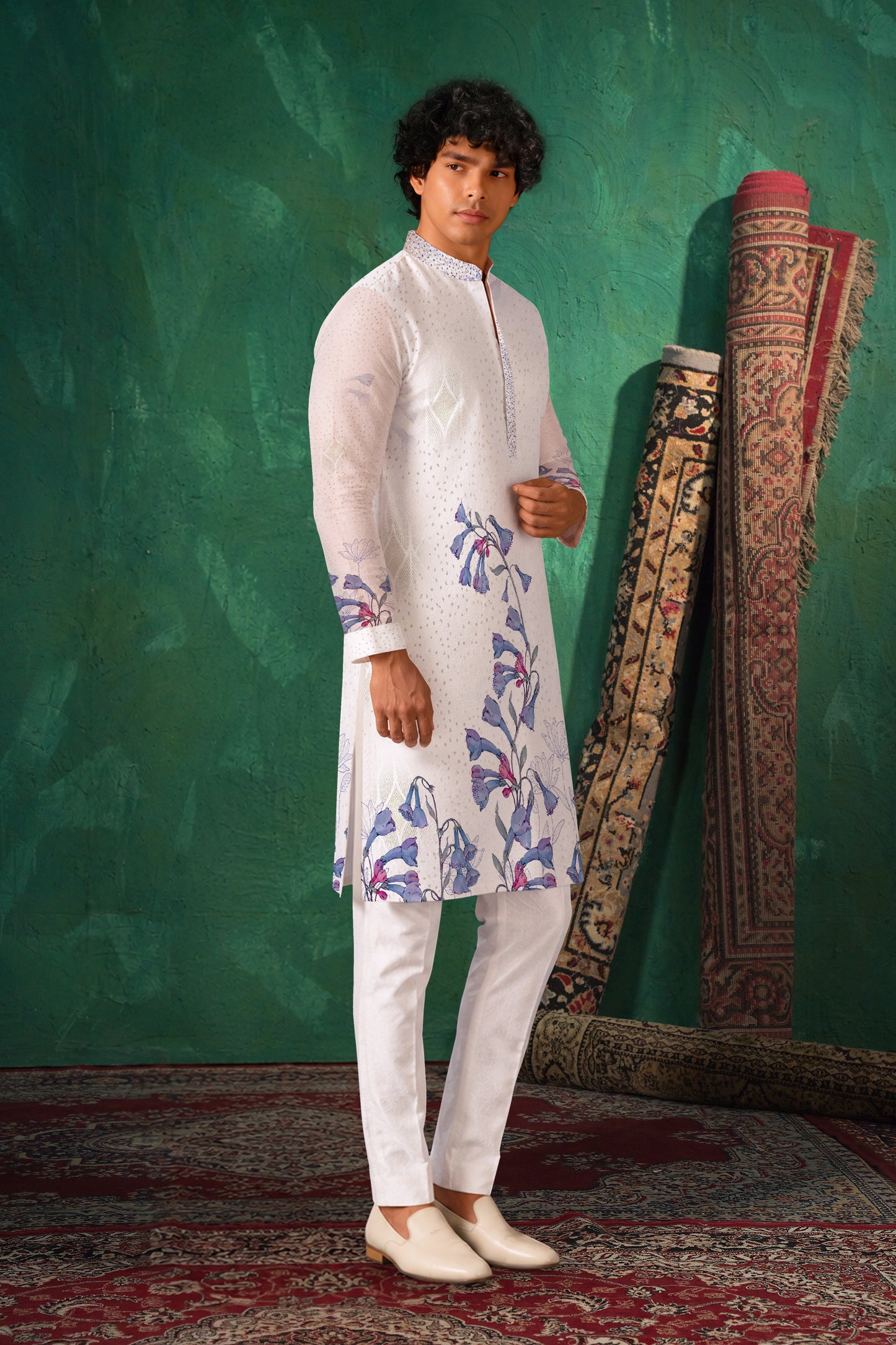 Men’s Ivory Bloom Printed Kurta Set
