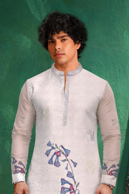 Men’s Ivory Bloom Printed Kurta Set