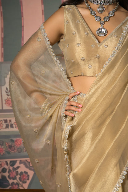 Aurelia Champagne Gold Banarasi Zari Saree