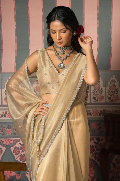 Aurelia Champagne Gold Banarasi Zari Saree