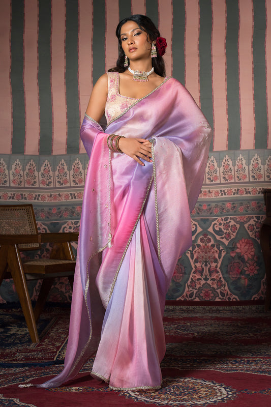Sky Blush Satin Silk Organza Saree