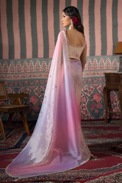 Sky Blush Satin Silk Organza Saree