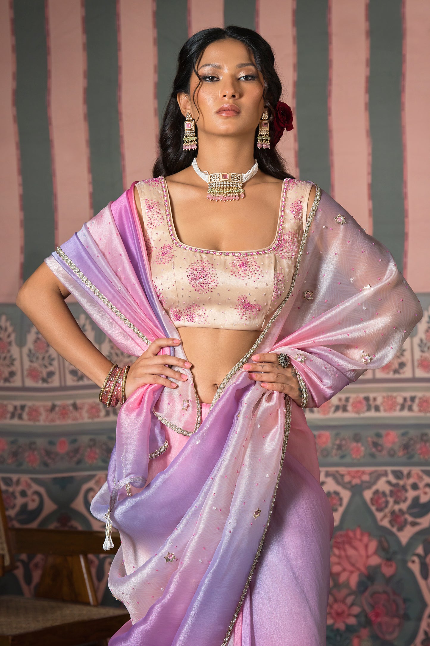 Sky Blush Satin Silk Organza Saree