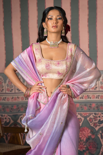 Sky Blush Satin Silk Organza Saree