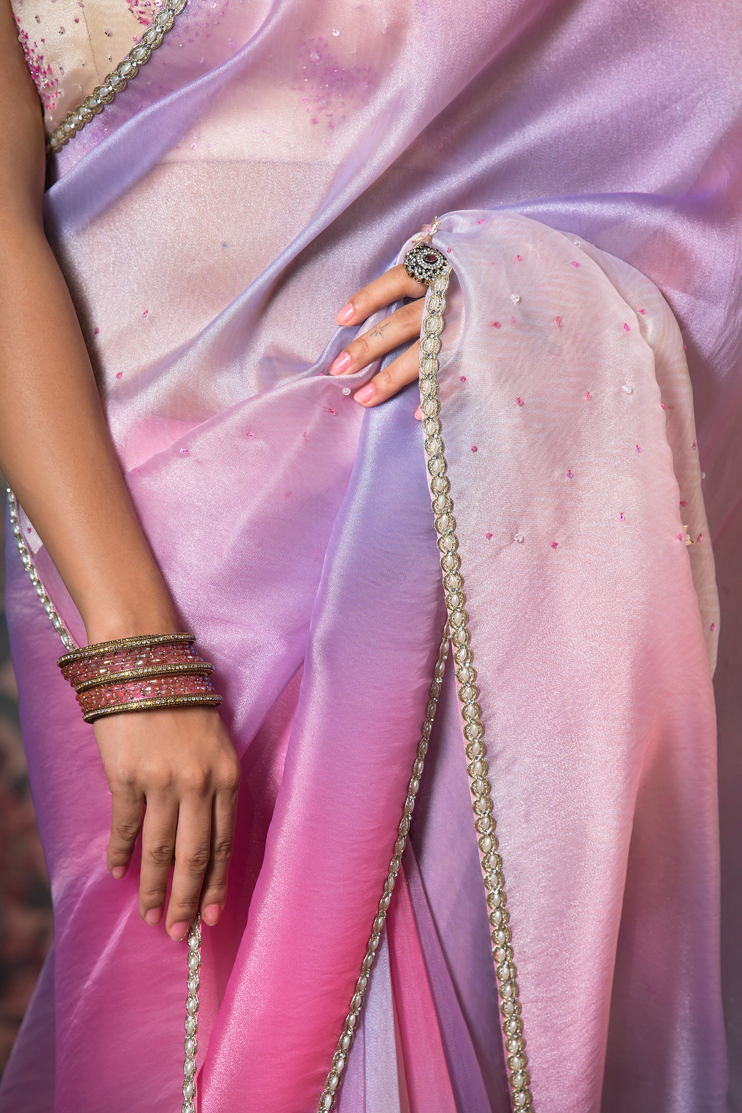 Sky Blush Satin Silk Organza Saree