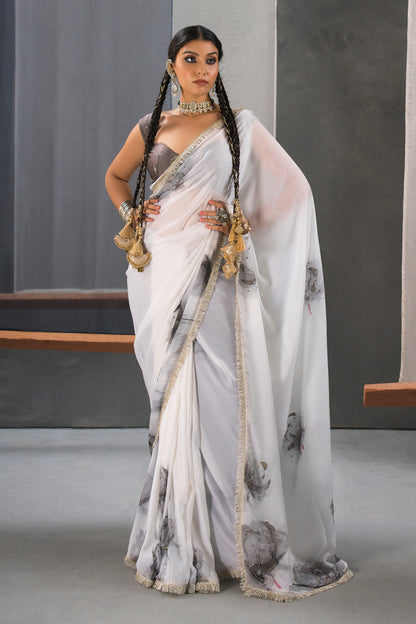 Designer Black & White Saree with Hand Embellishment