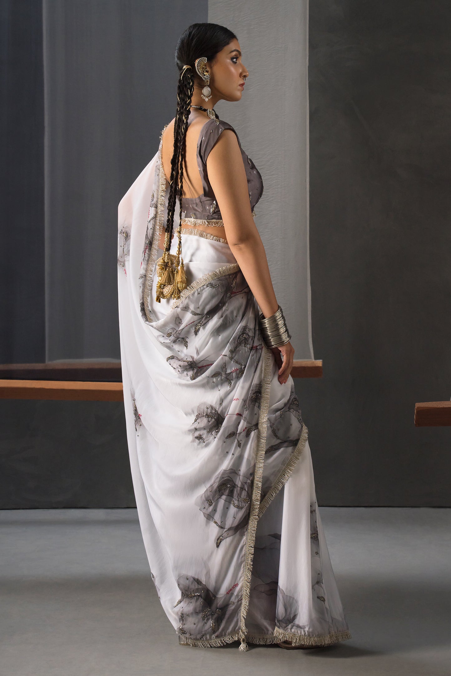 Designer Black & White Saree with Hand Embellishment