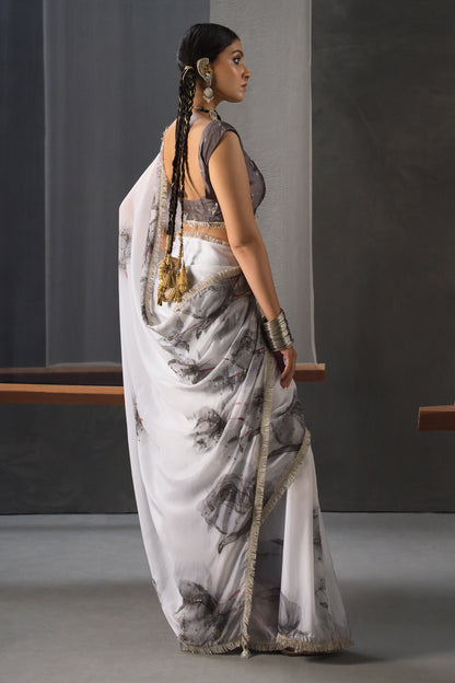 Designer Black & White Saree with Hand Embellishment