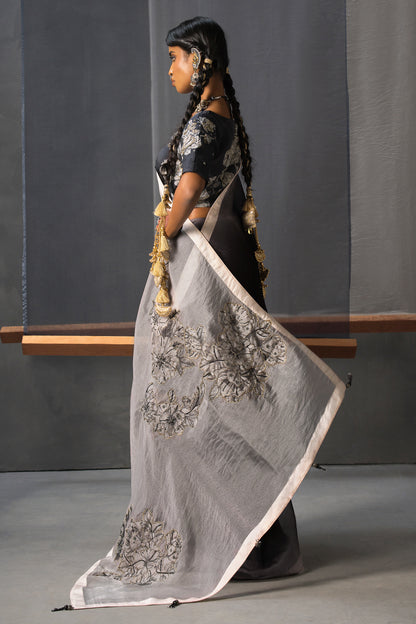 Eclipse Patchwork Tissue Saree - Black