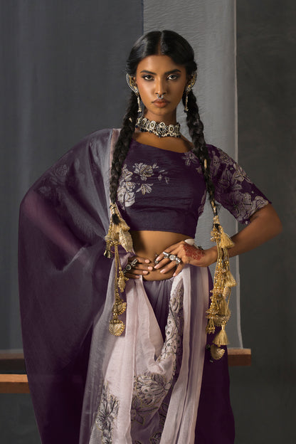 Eclipse Patchwork Tissue Saree - Purple