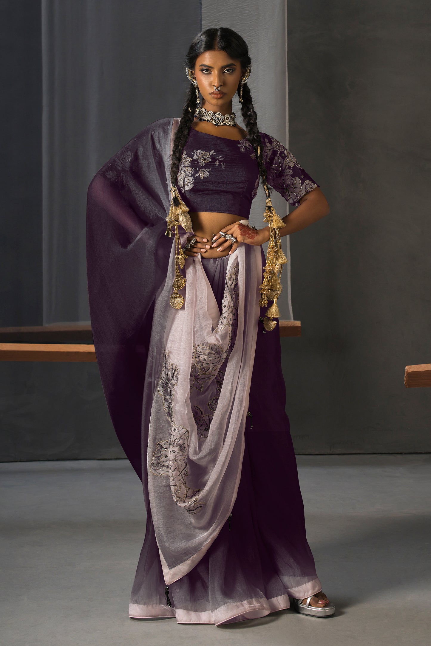 Eclipse Patchwork Tissue Saree - Purple