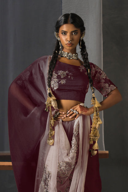 Eclipse Patchwork Tissue Saree - Maroon