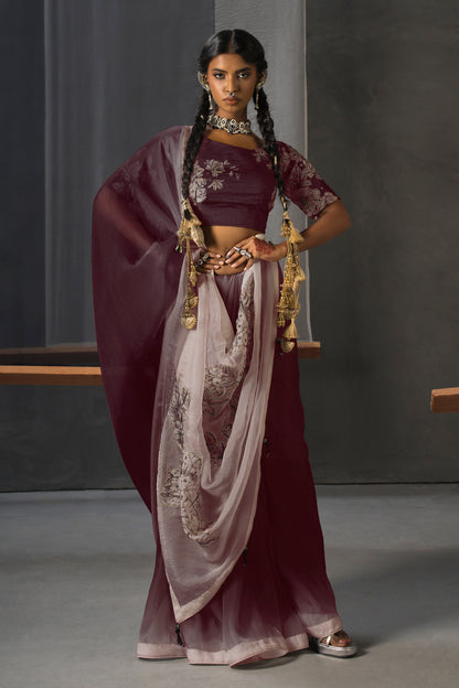 Eclipse Patchwork Tissue Saree - Maroon