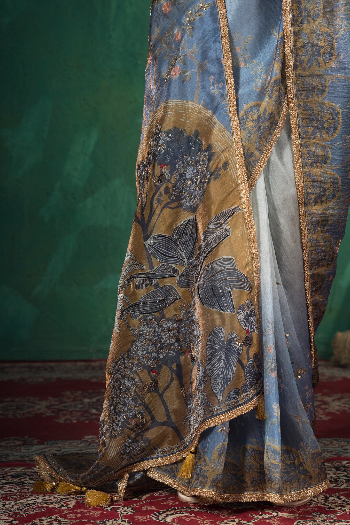 Vantara Luxe Printed Saree - Slate Ombre