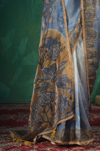 Vantara Luxe Printed Saree - Slate Ombre