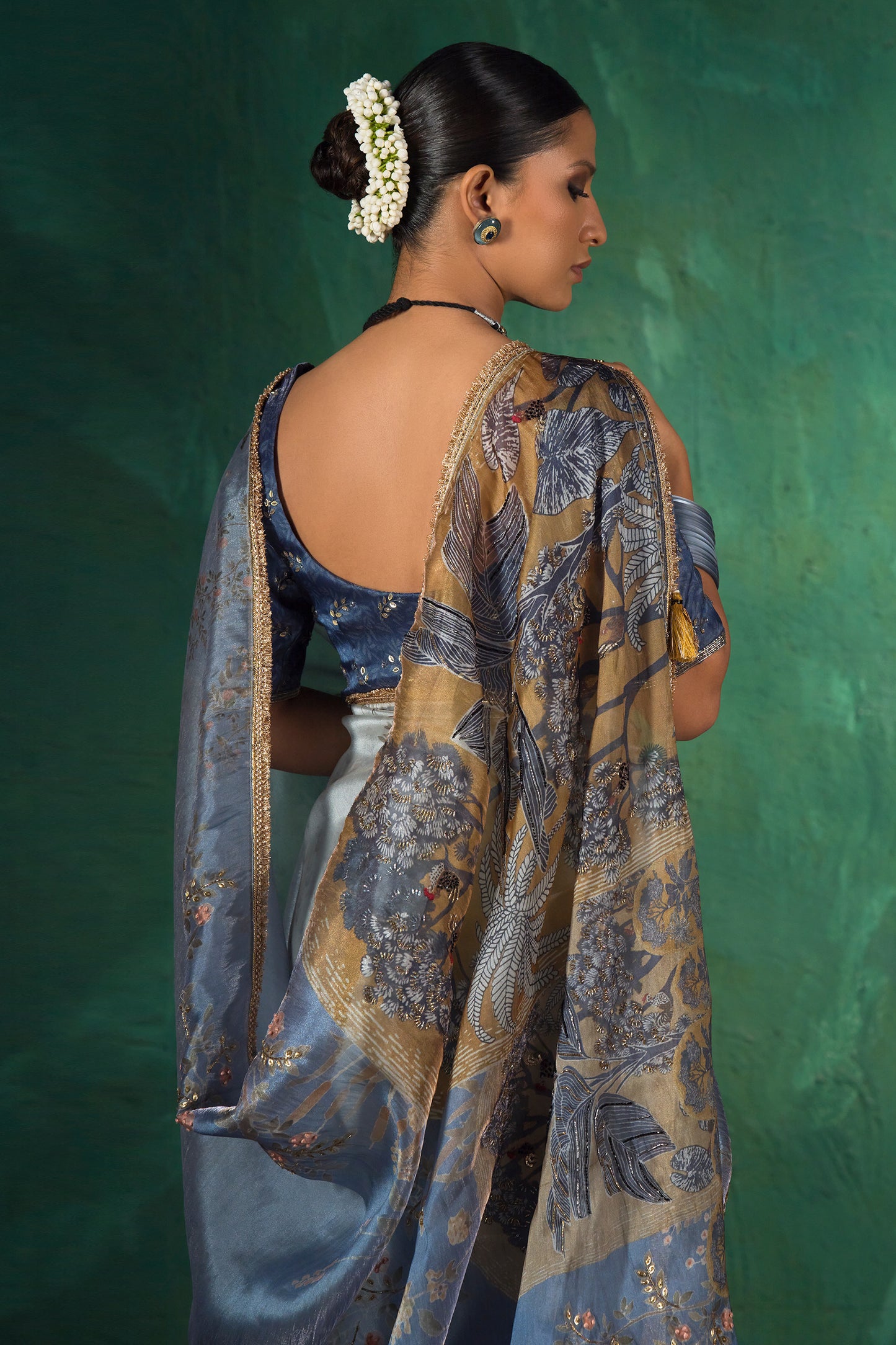 Vantara Luxe Printed Saree - Slate Ombre