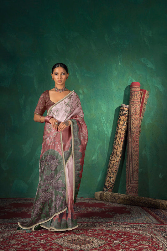 Vantara Luxe Printed Saree - Rose Ombre