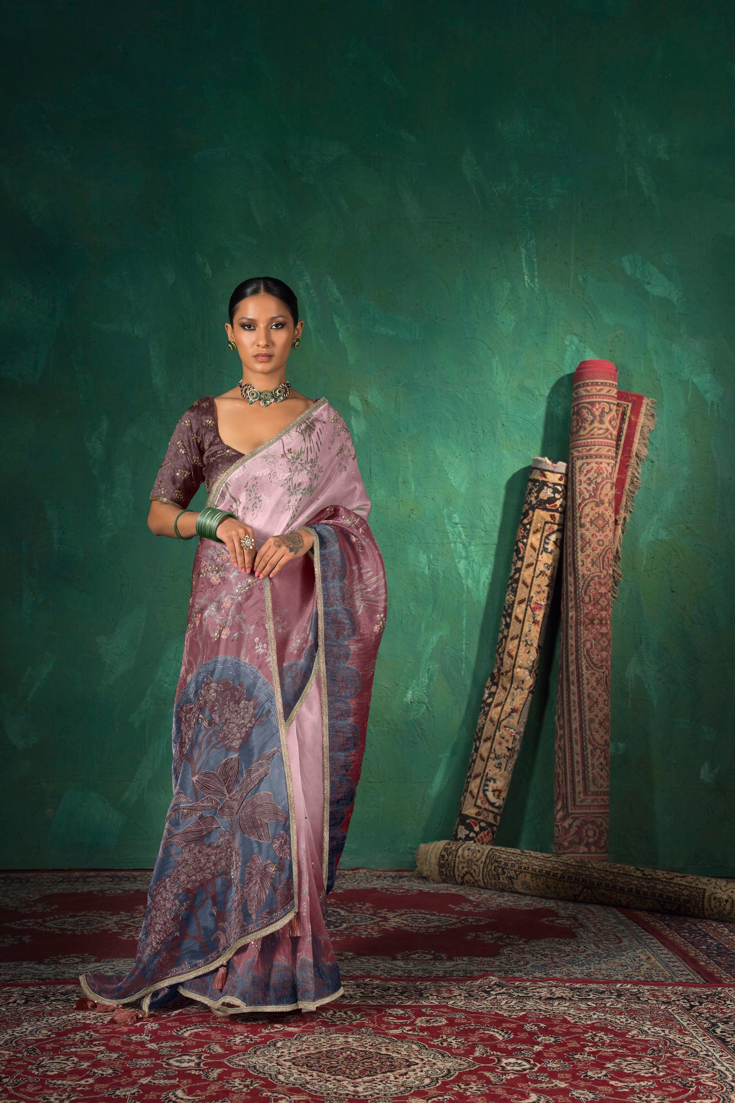 Vantara Luxe Printed Saree - Mauve Ombre