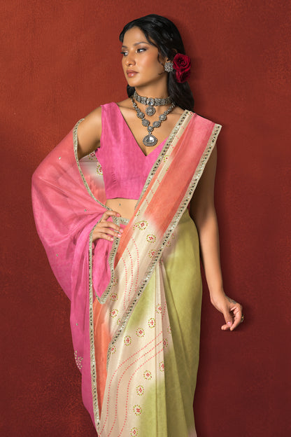 Blush Pink Ombre Saree with Gold Border