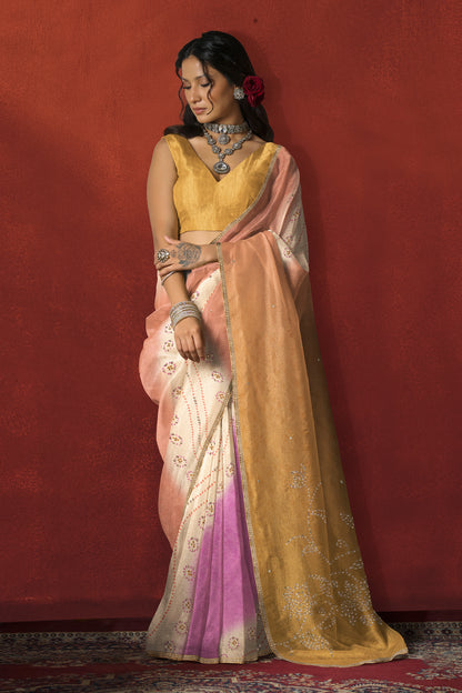 Mustard Gold Ombre Saree with Gold Border