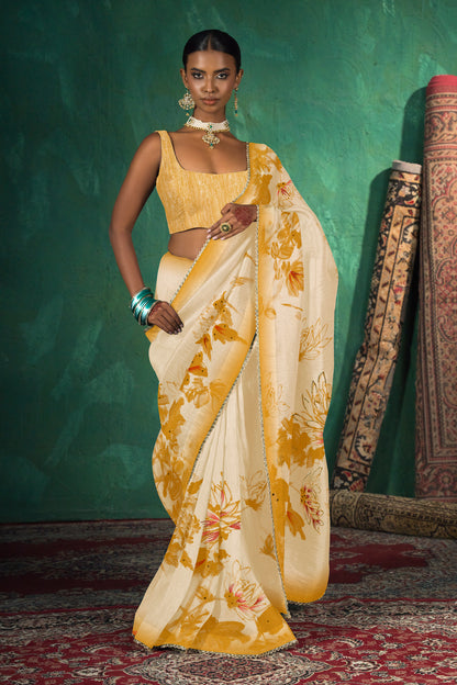 Hand painted Floral Print Saree