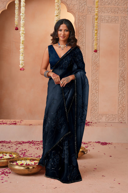 Prussian blue Elegance Saree