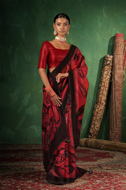Crimson Noir Bloom Saree