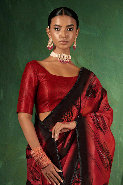 Crimson Noir Bloom Saree