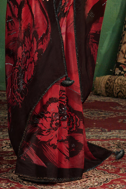Crimson Noir Bloom Saree