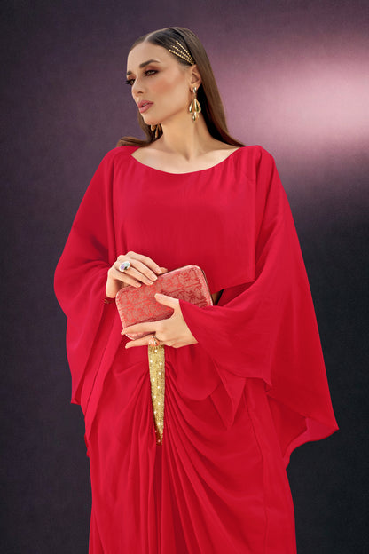 Hot Red Draped Skirt & Top Set