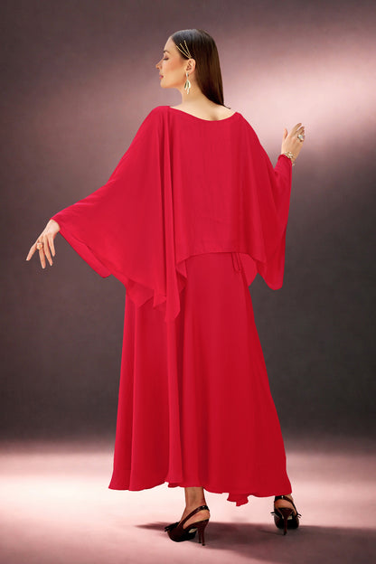 Hot Red Draped Skirt & Top Set