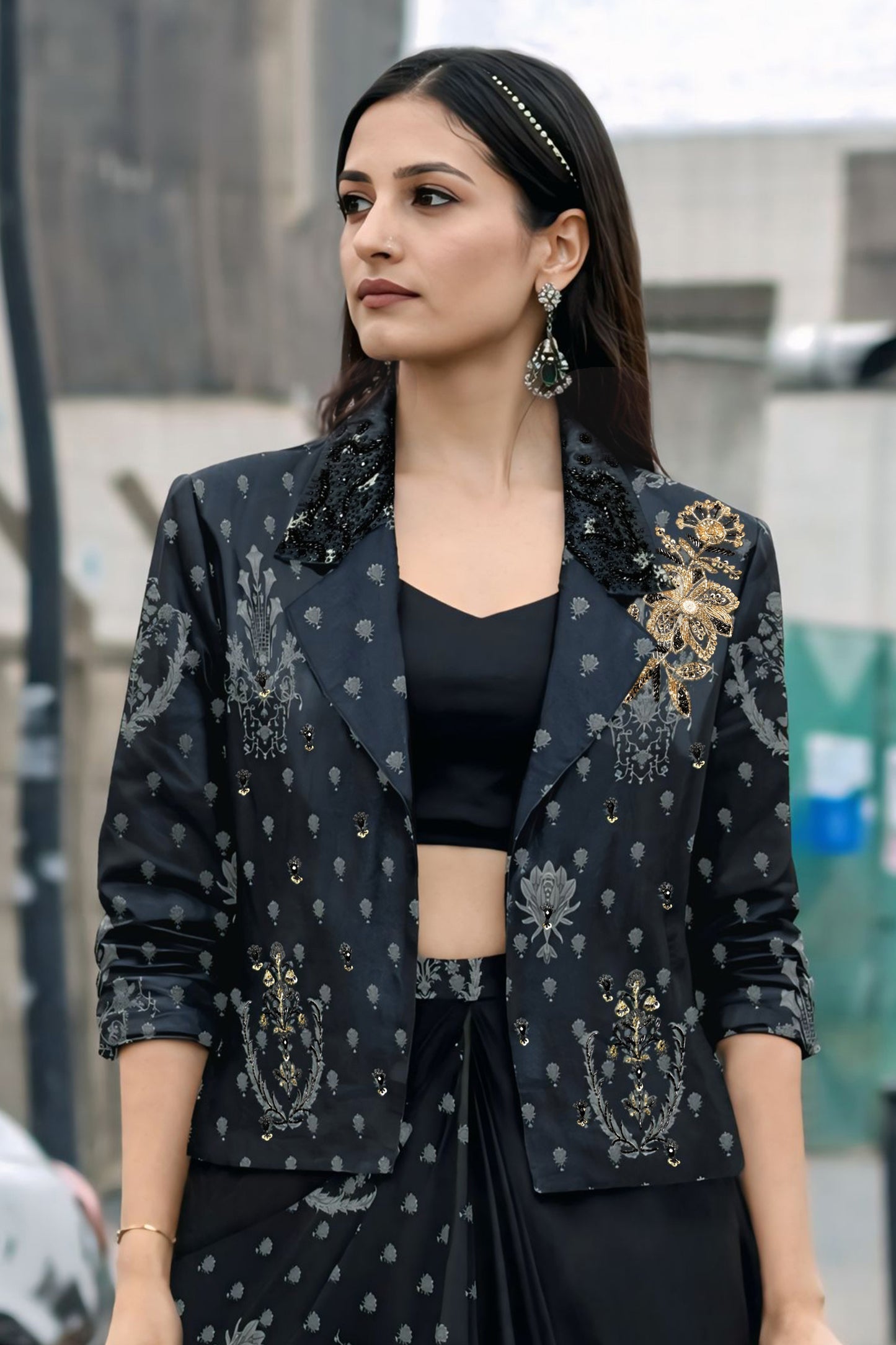 Zahra Noir Skirt Jacket Set