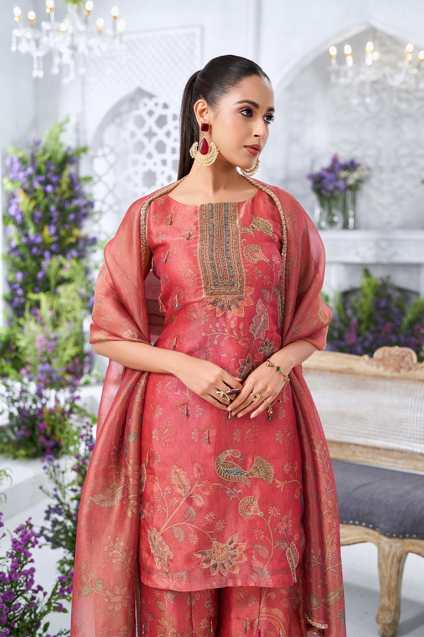 Berry Pink Embroidered Sleeveless Sharara Set with Dupatta