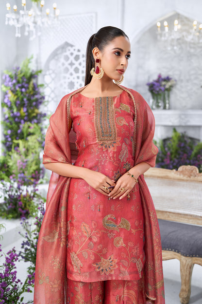 Berry Pink Embroidered Sleeveless Sharara Set with Dupatta