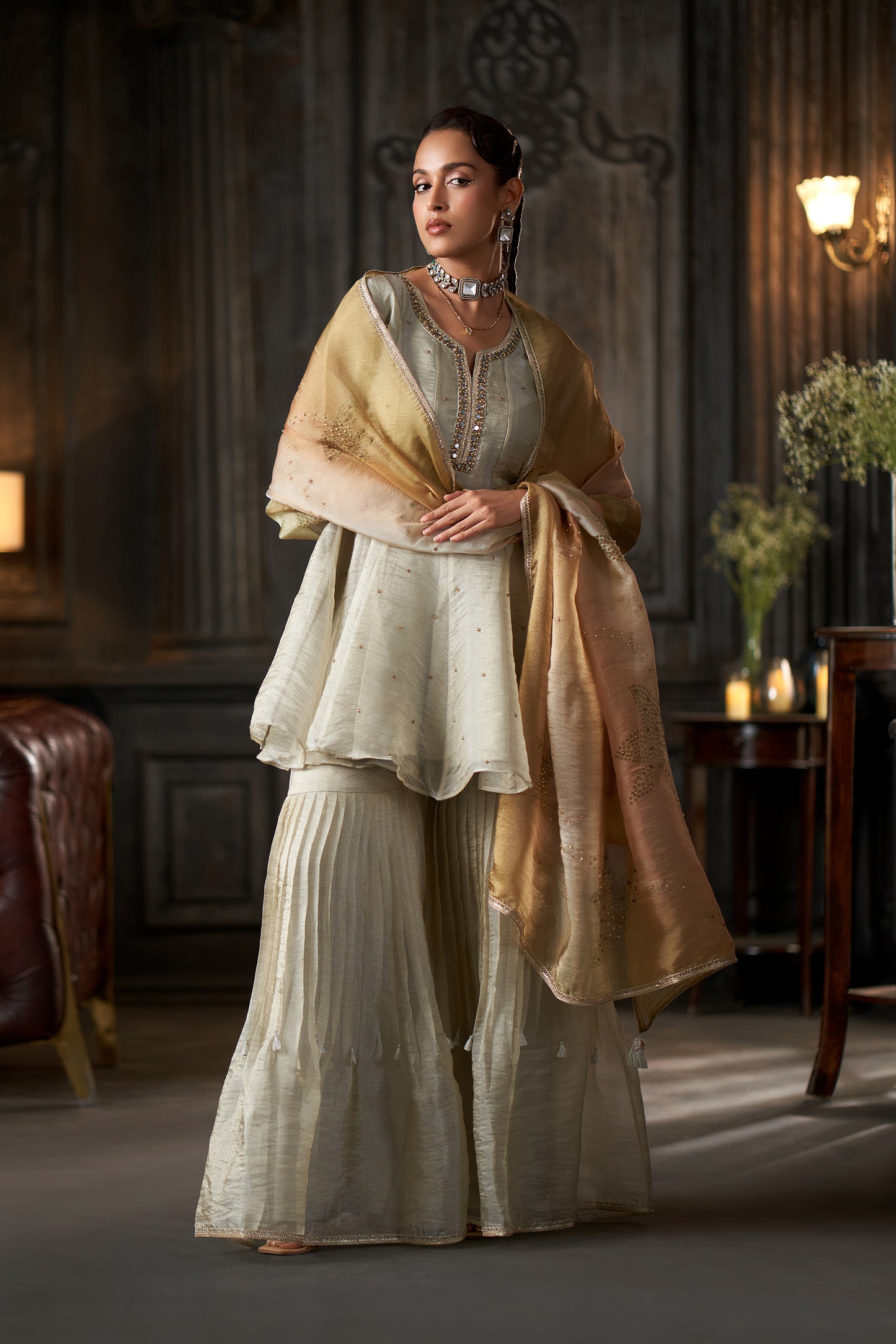 Meher Champagne Beige Sharara Set