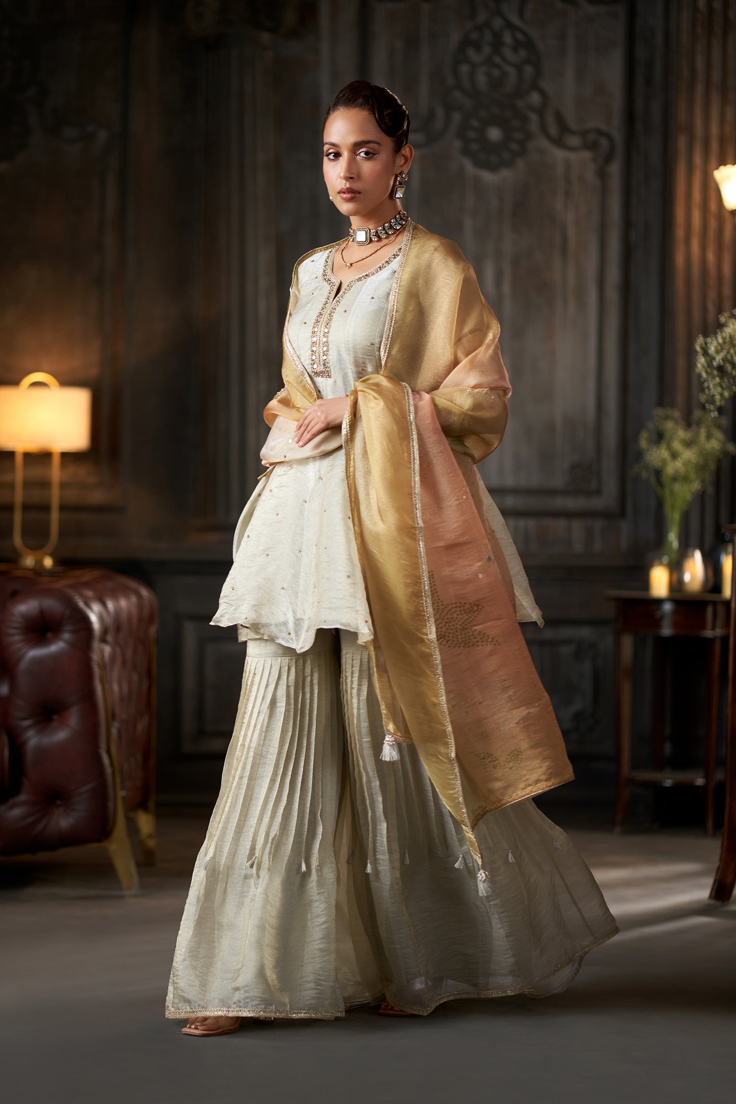 Meher Champagne Beige Sharara Set