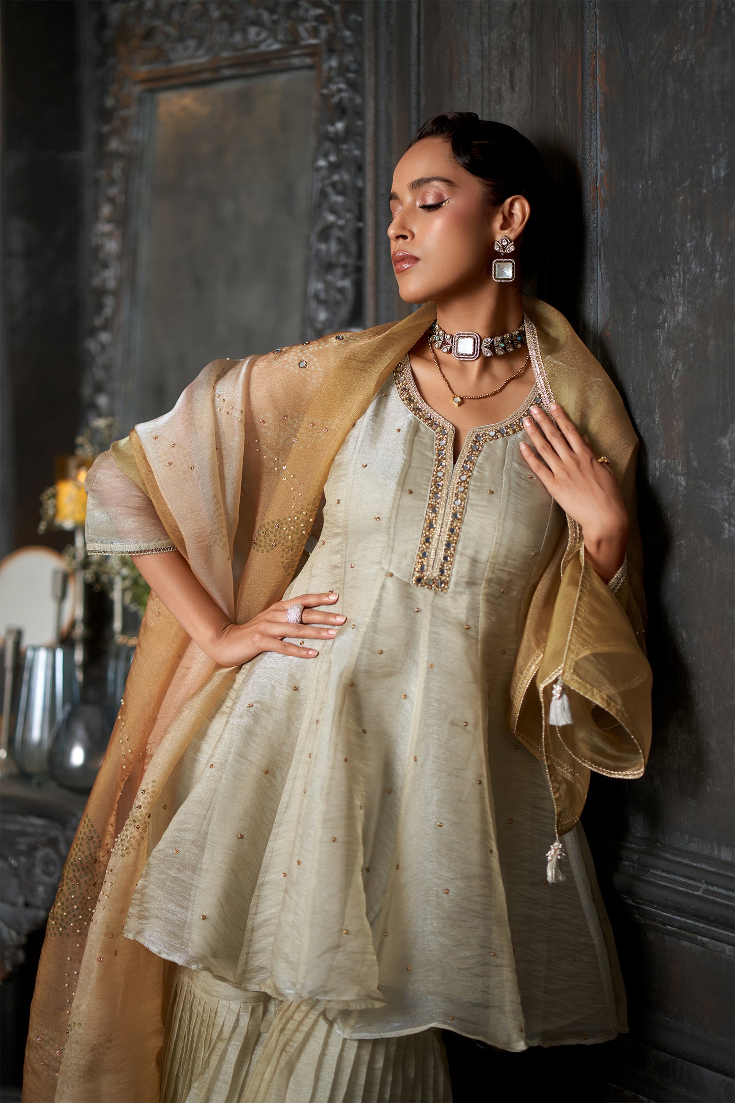 Meher Champagne Beige Sharara Set