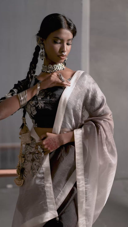 Eclipse Patchwork Tissue Saree - Black