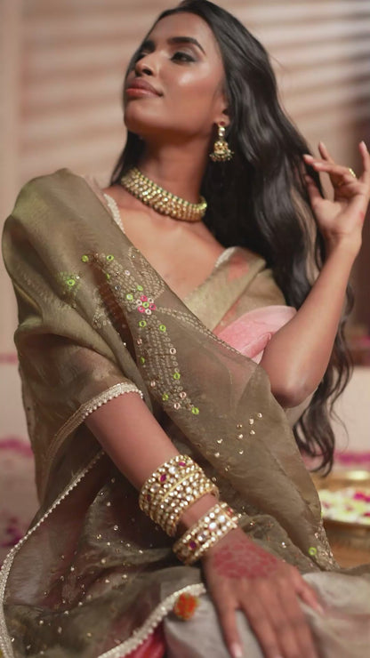 Coral Ombre Bandhani  Matic Tissue Saree