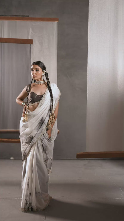 Designer Black & White Saree with Hand Embellishment