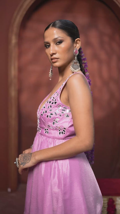 Gulnaar Lilac Mirror Work Sharara Set